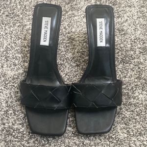 Steve Madden Frenzy Black Square Toe Slide Heel 10